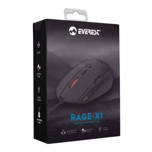 Mis gaming Everest RAGE X1 Usb Black Led Illuminated 6400dpi 8 Buttons Programable Gaming Mouse with top holes design Sunplus 192 5