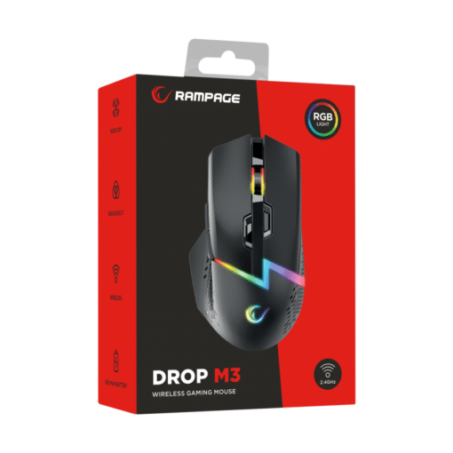 Miš gaming RAMPAGE DROP M3, black, RGB, wireless, - Slika 8