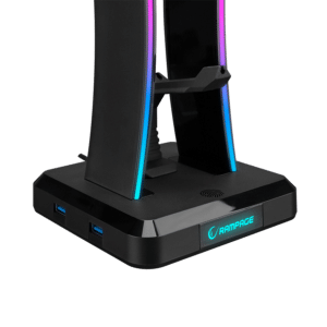 Postolje za slusalice gaming RAMPAGE RM H77 X BASE Black RGB Illuminated 4USB Port Headphone Stand with Mouse Bungee Cord Holder 3