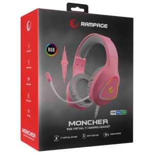 Slusalice sa mikrofonom gaming RAMPAGE M7 MONCHER pink RGB LED USB 7.1 7