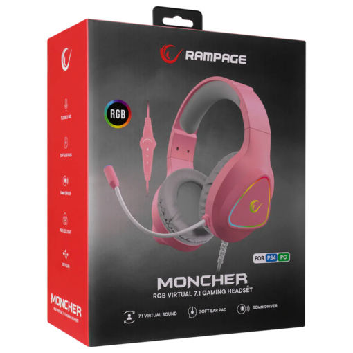 Slušalice sa mikrofonom gaming RAMPAGE M7 MONCHER pink, - Slika 8