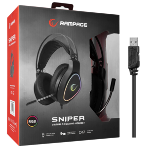 Slusalice sa mikrofonom gaming RAMPAGE RMX G7 SNIPER Black RGB Illuminated with Flexible Microphone Gaming Headset 6