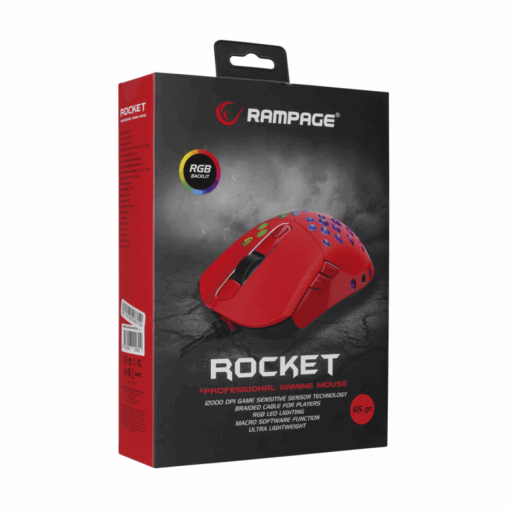 Miš gaming RAMPAGE SMX-R66 ROCKET Ultra Light Red RGB - Slika 8