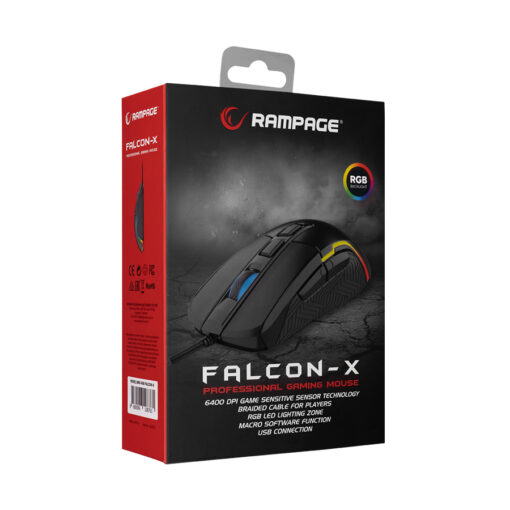 Miš gaming RAMPAGE SMX-R68 FALCON-X USB, black, 6400dpi - Slika 8