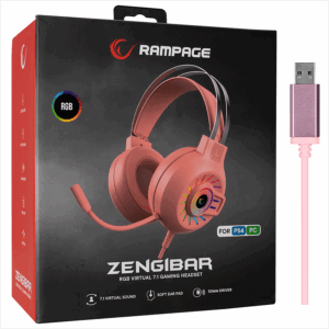 Slusalice sa mikrofonom gaming RAMPAGE RM K44 ZENGIBAR Pink 7.1 Surround RGB Light Effect 36019 6