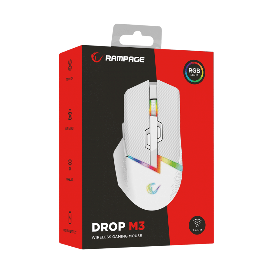 Miš gaming RAMPAGE DROP M3, white, RGB, wireless, 18 Miš gaming RAMPAGE DROP M3, white, RGB, wireless, - Slika 16