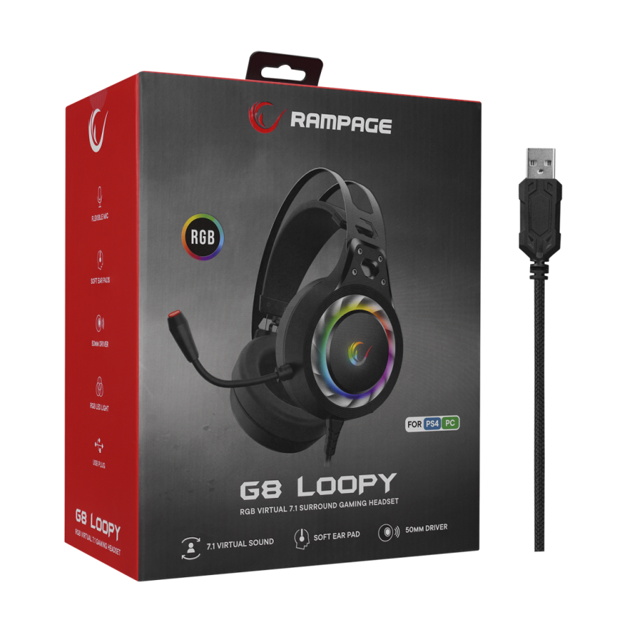 Slušalice sa mikrofonom gaming RAMPAGE G8 LOOPY, - Slika 14