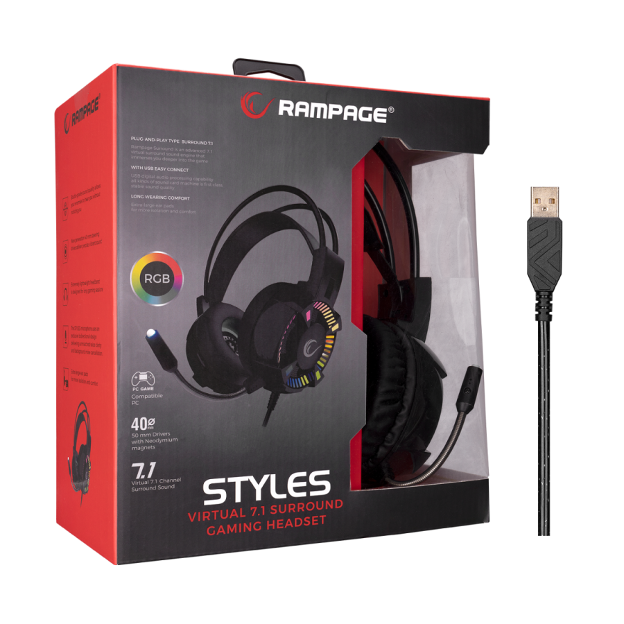 Slušalice sa mikrofonom gaming RAMPAGE STYLES black USB - Slika 14