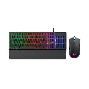 Tastatura + miš gaming RAMPAGE KM-RX7 FORTUNA V2 Rainbow Backlit USB Black Gaming Combo US Layout English Gaming Keyboard 12800 dpi Mouse